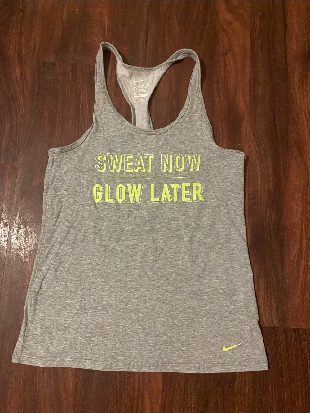 Nike Women's Grey Racerback Tank with Neon Yellow Graphic